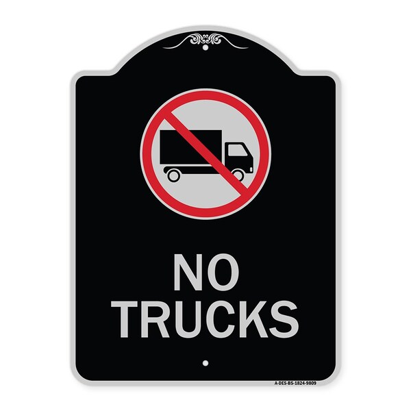 Signmission Designer Series-No Trucks With Graphic Black & Silver Heavy-Gauge Aluminum, 24" x 18", BS-1824-9809 A-DES-BS-1824-9809 - main